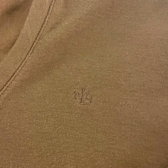 Lauren Ralph Lauren Womens Brown V Neck Henley Layered Look Top XL Casual Comfy - Picture 10 of 14
